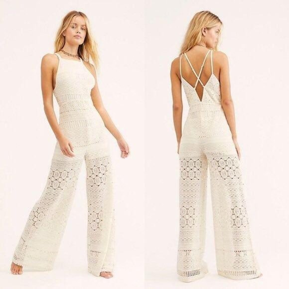 white bell bottom jumpsuit